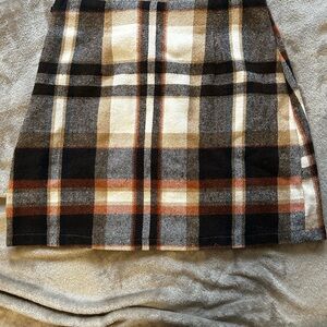 Plaid A-Line Skirt - Brown and Black